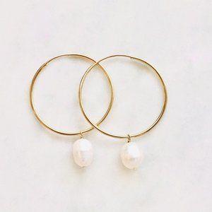 14K gold-filled hoops with large pearl